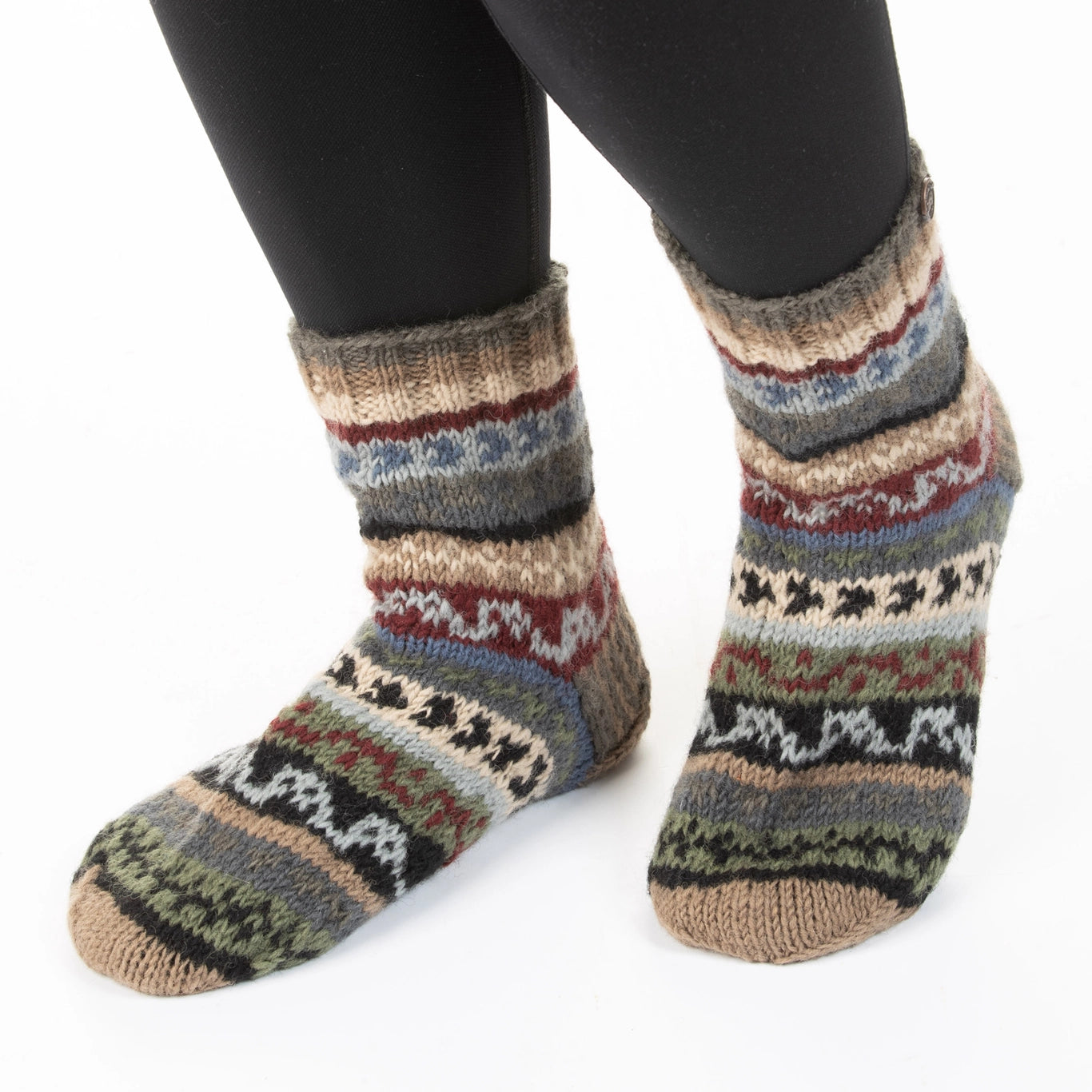 Fairisle Socks - Grey/Burgundy
