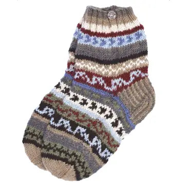 Fairisle Socks - Grey/Burgundy