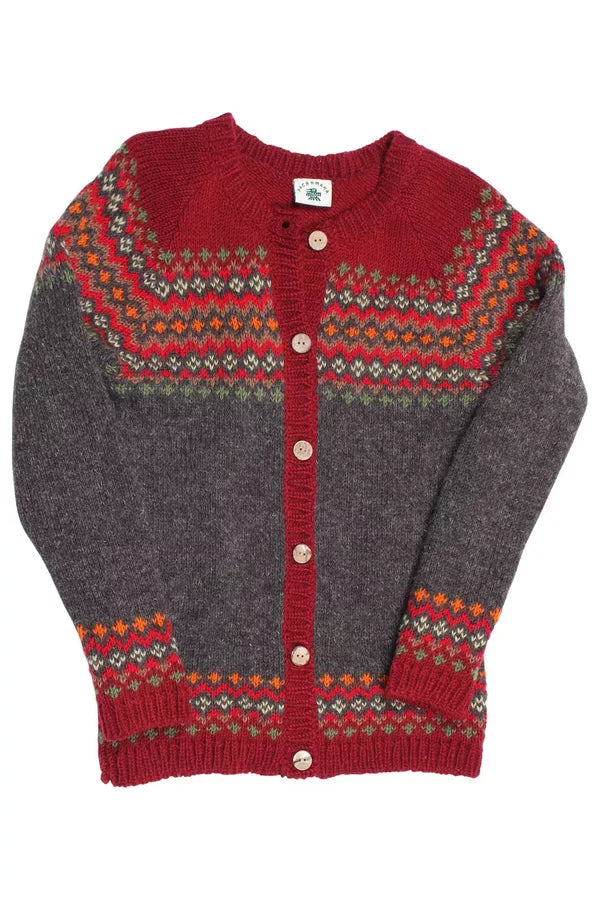 Elgin Fairisle Cardigan - Burgundy