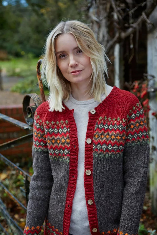 Elgin Fairisle Cardigan - Burgundy