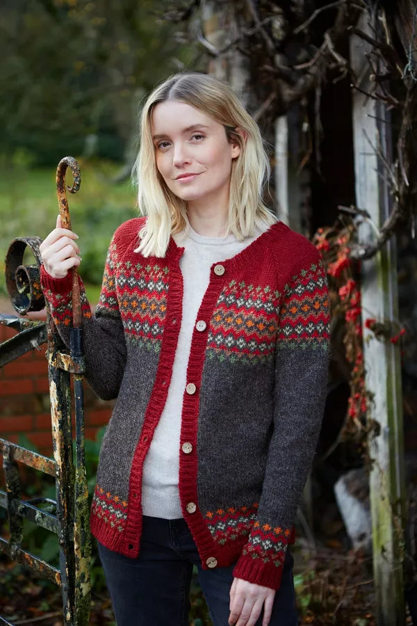 Elgin Fairisle Cardigan - Burgundy