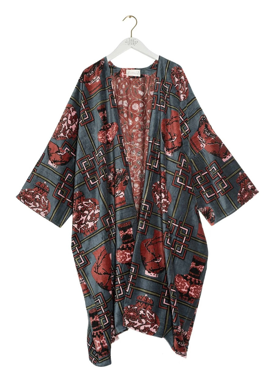 Grande Velvet Kimono - Ginger Jar Grey
