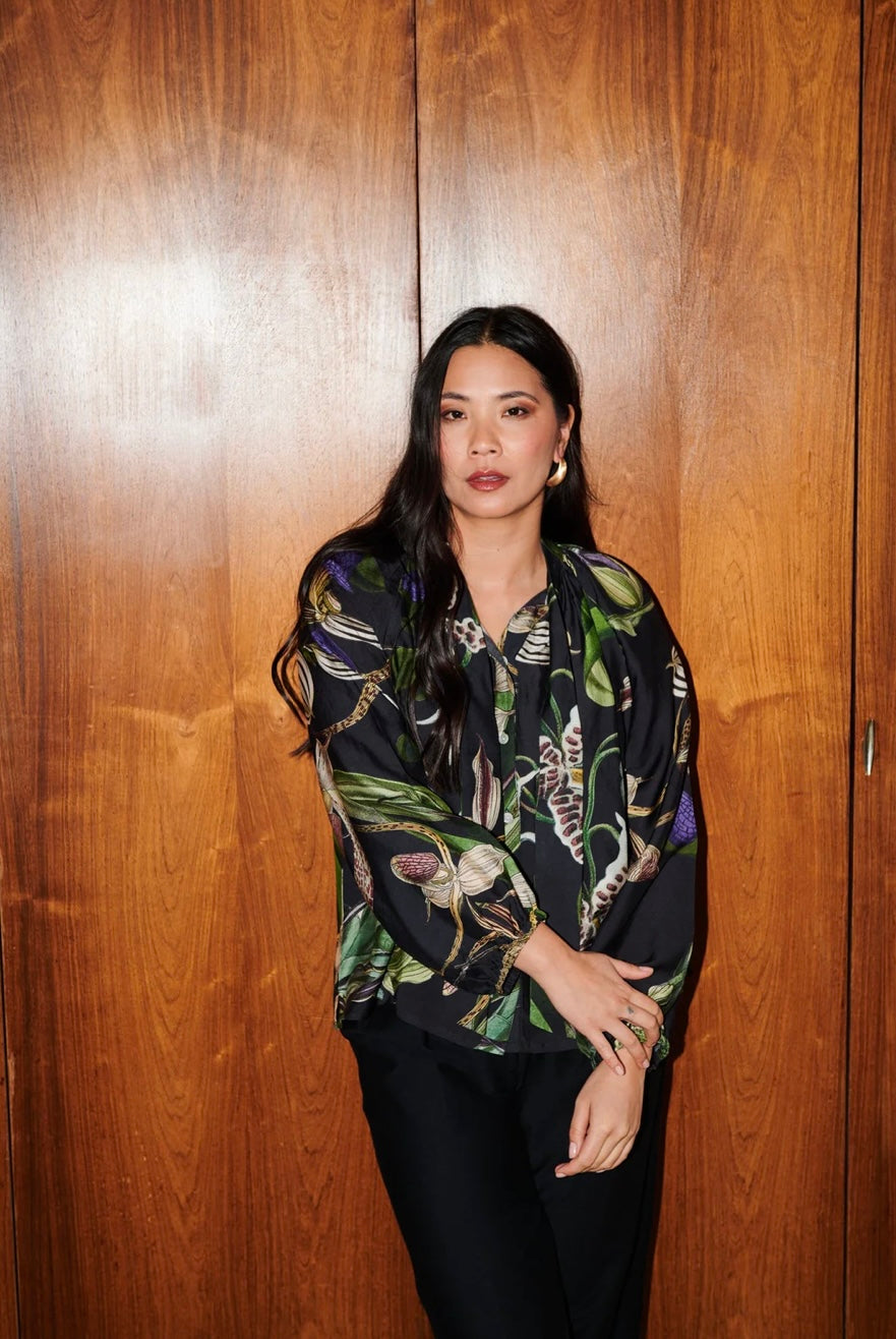 PussyBow Blouse - Orchid Black