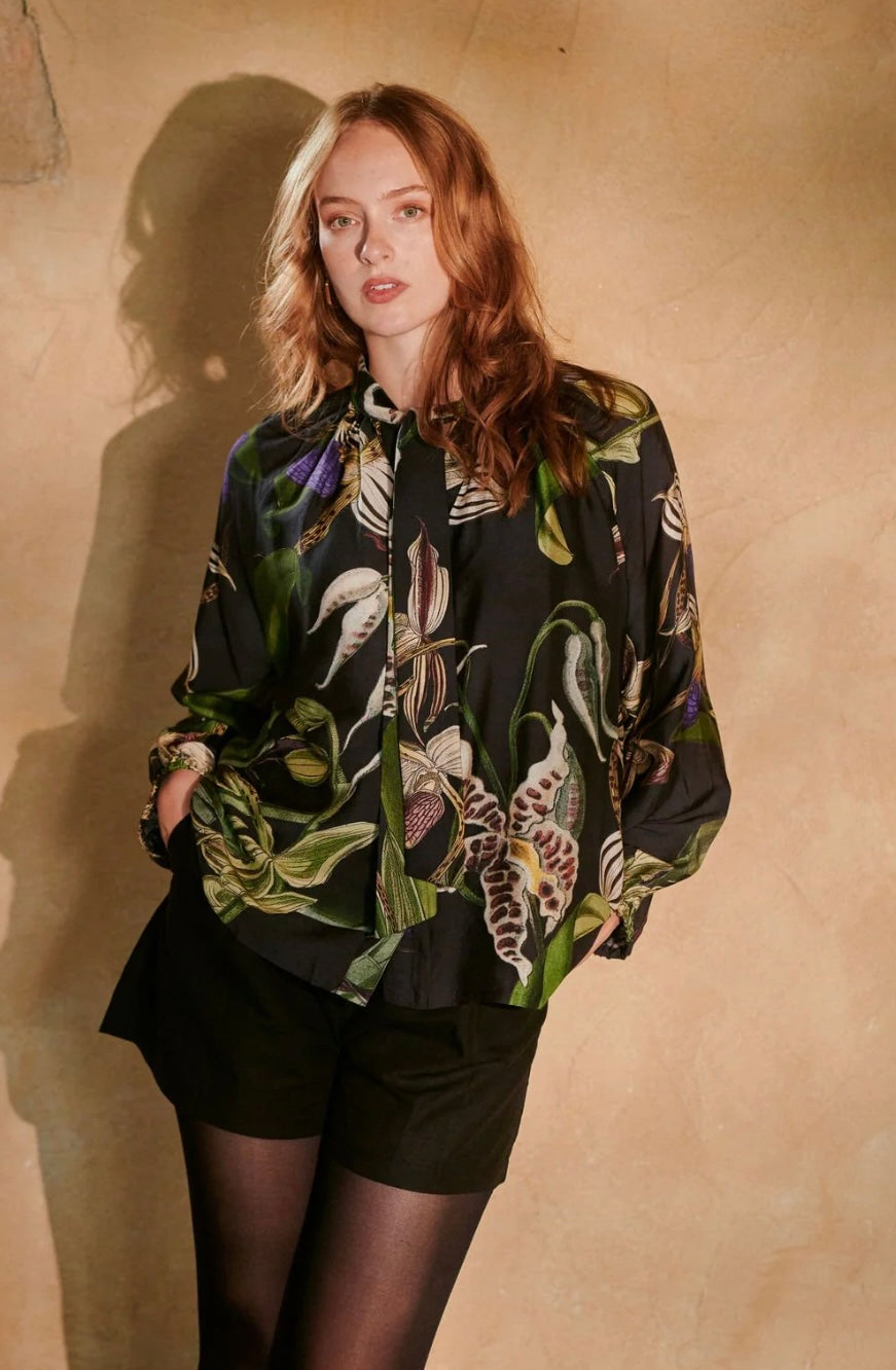 PussyBow Blouse - Orchid Black