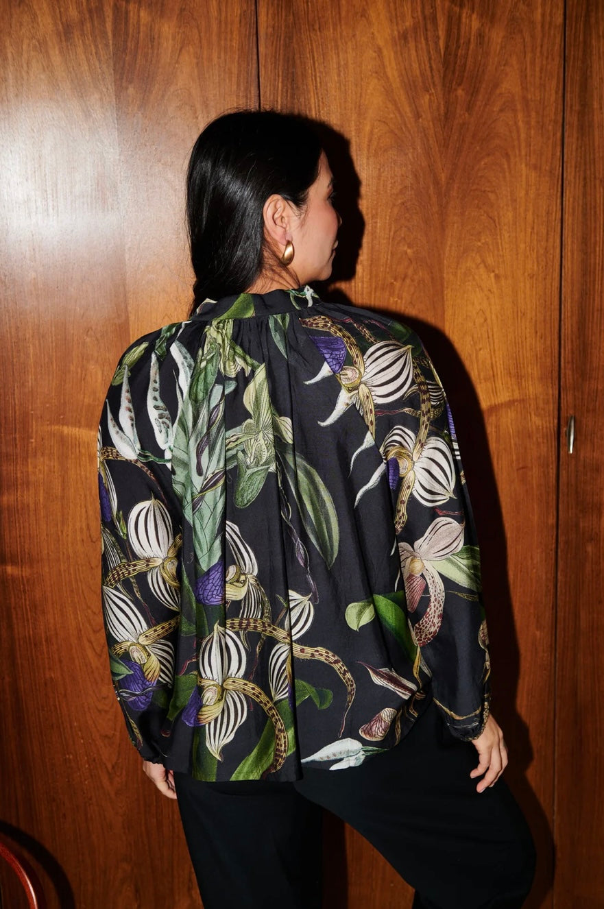 PussyBow Blouse - Orchid Black