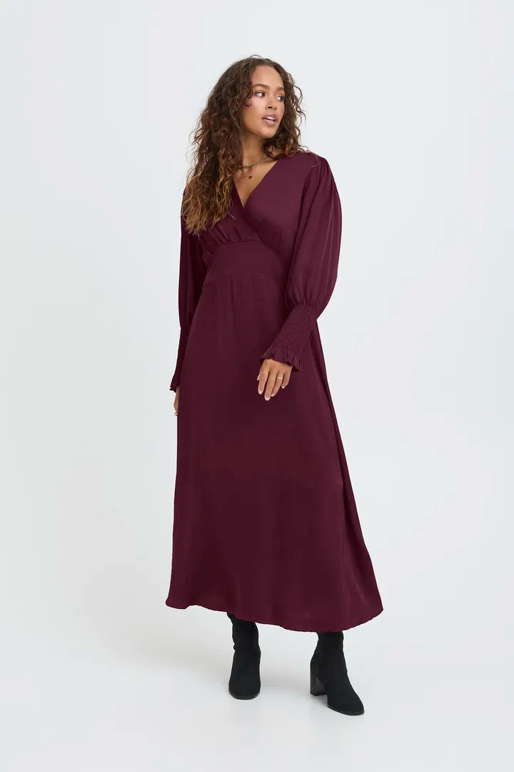Olivia Satin Dress - Aubergine