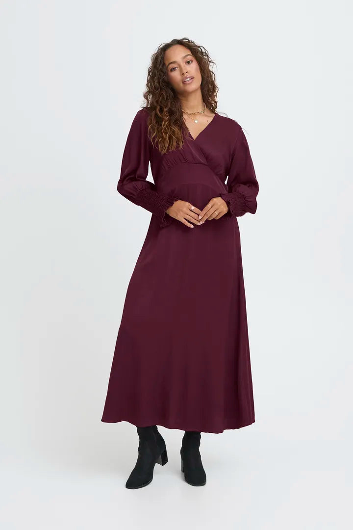 Olivia Satin Dress - Aubergine