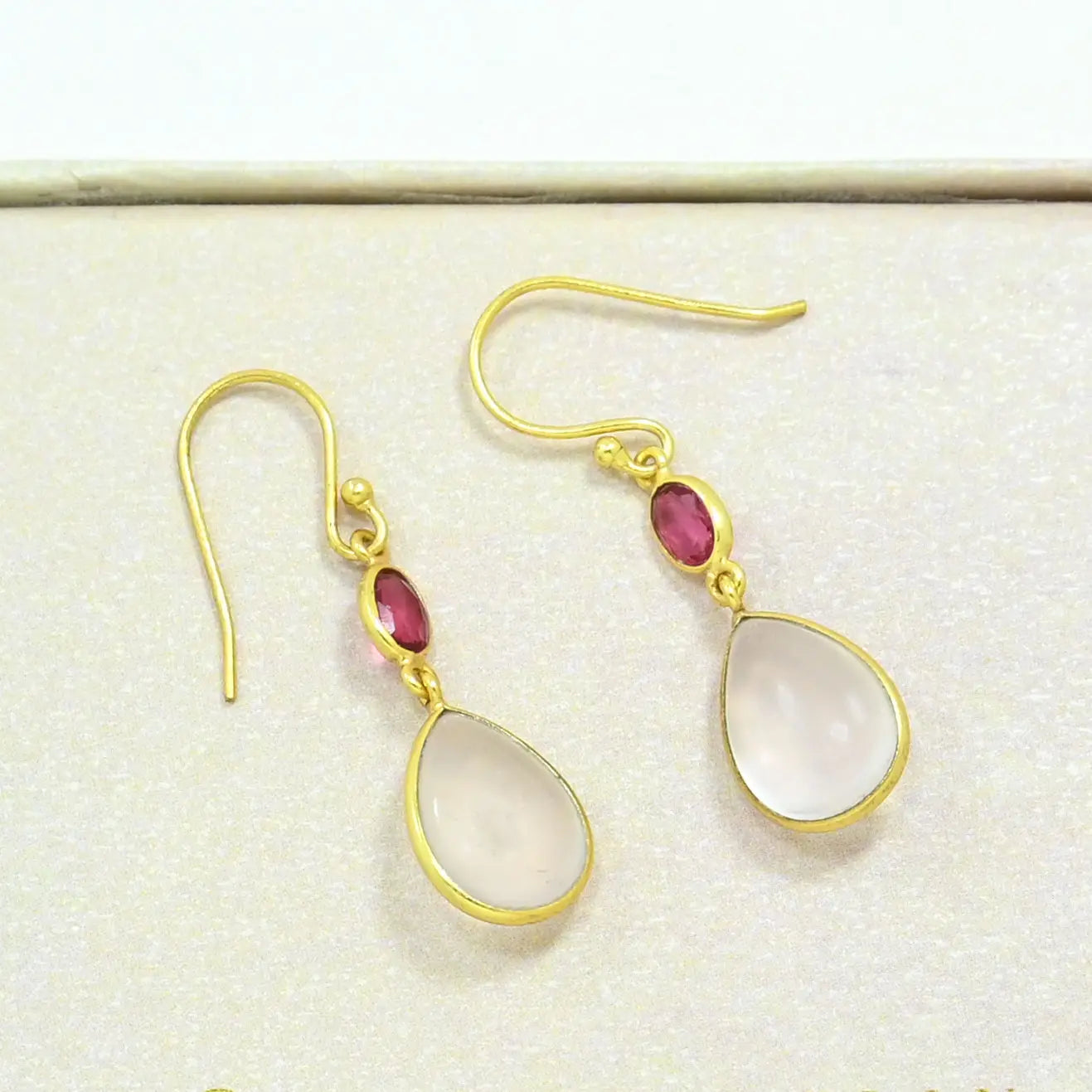 Pink Tourmaline and Rose Quartz Drop Earrings