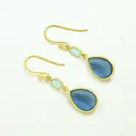 Blue Lolite and Aqua Chalcedony Drop Earrings