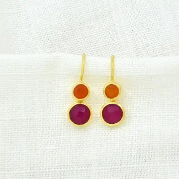 Pink Jade and Orange Carnelian Drop Earrings