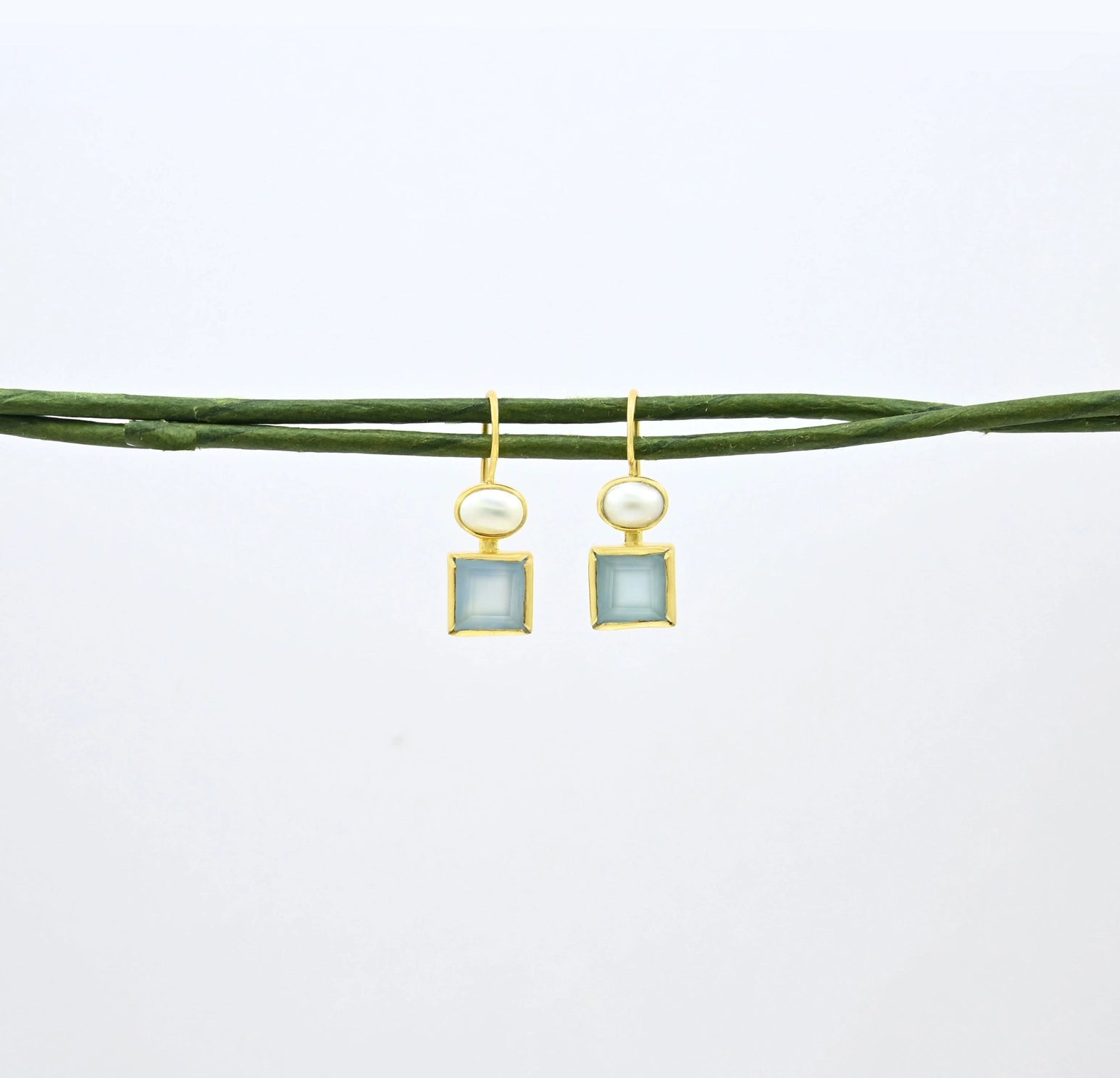 Pearl and Blue Chalcedony Drop Earrings