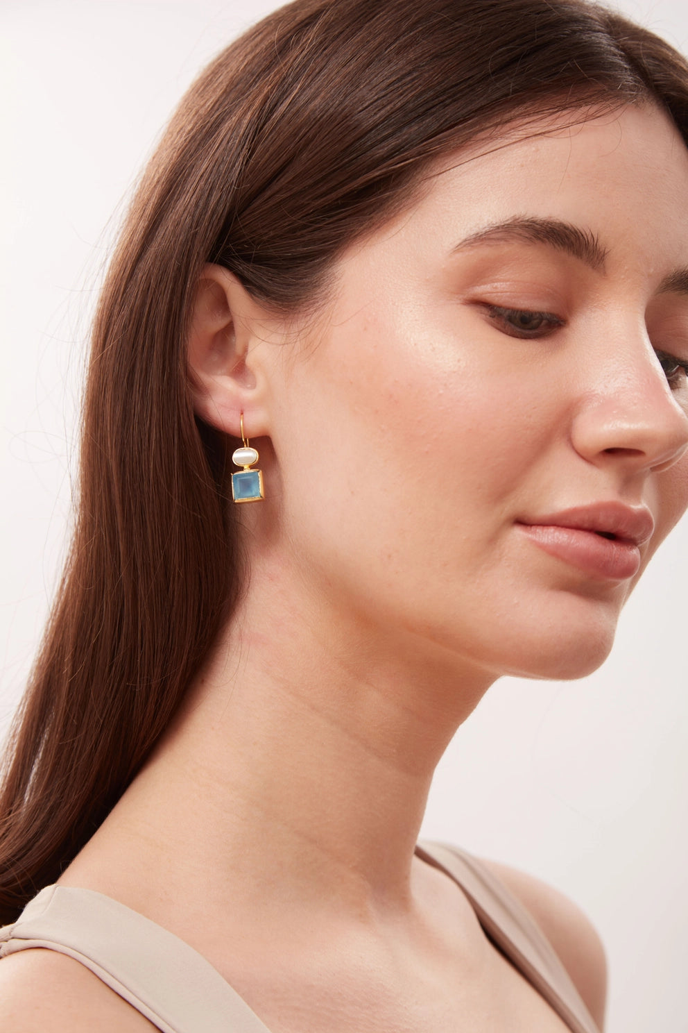 Pearl and Blue Chalcedony Drop Earrings