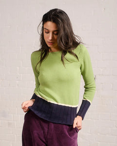 Deep Rib Sweater - Peridot/Navy