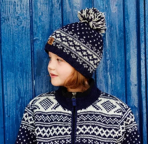 Kids Bergen Bobble Beanie - Navy