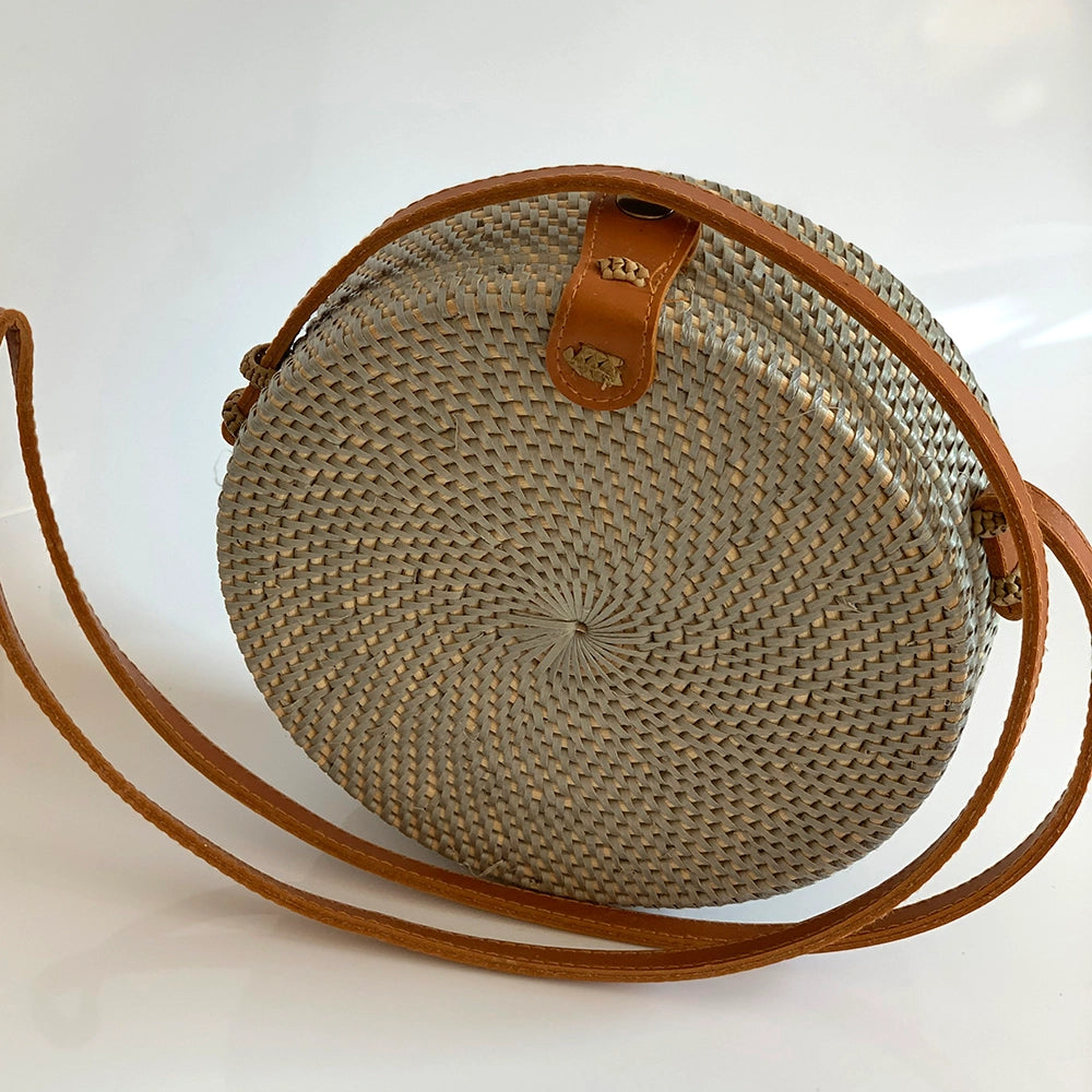 Rattan Round Bag - Grey