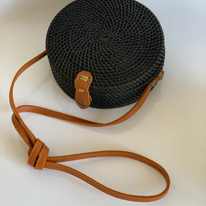 Rattan Round Bag - Black