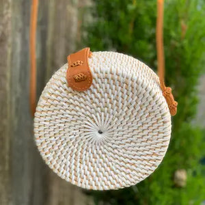 Rattan Round Bag - White