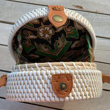 Rattan Round Bag - White