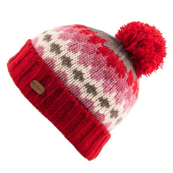 Bobble Hat with Turn-up - Red