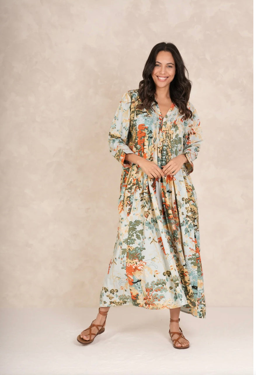 Pinch Pleat Dress - China Tree Aqua