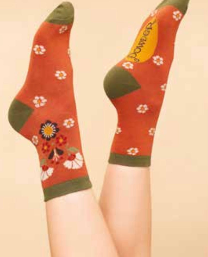 Bamboo Ankle Socks - Art Deco Floral Tangerine