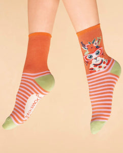 Bamboo Ankle Socks - Crazy Cat