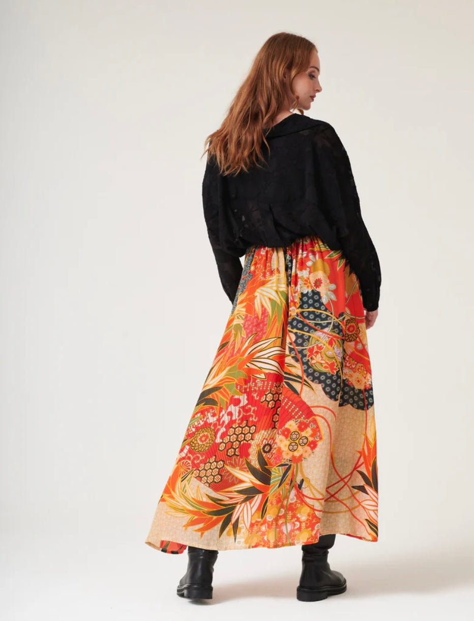 A-Line Maxi Skirt - Fans Scarlet