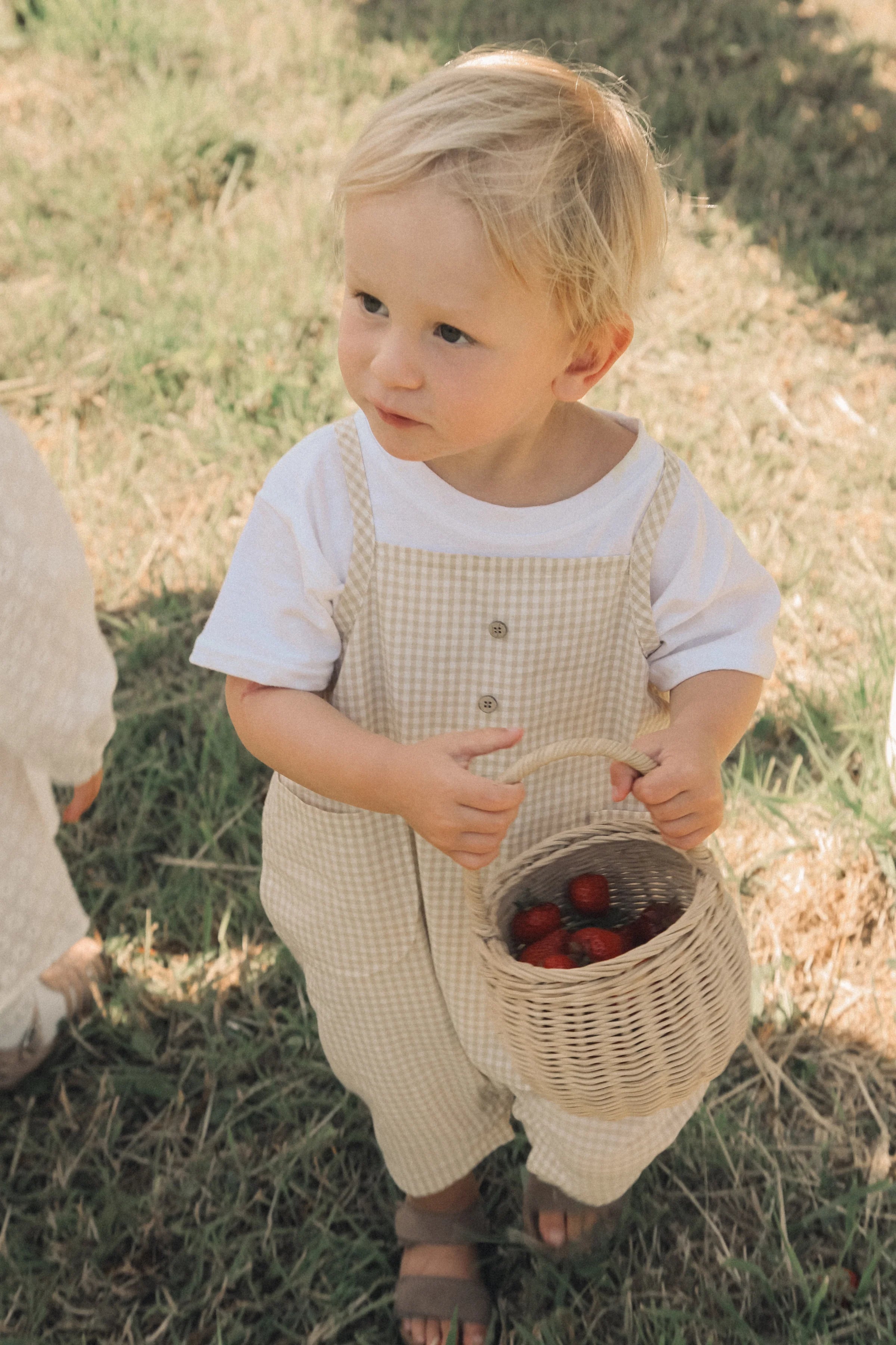 Short Dungarees - Beige Gingham