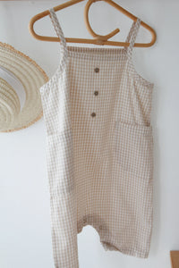 Short Dungarees - Beige Gingham