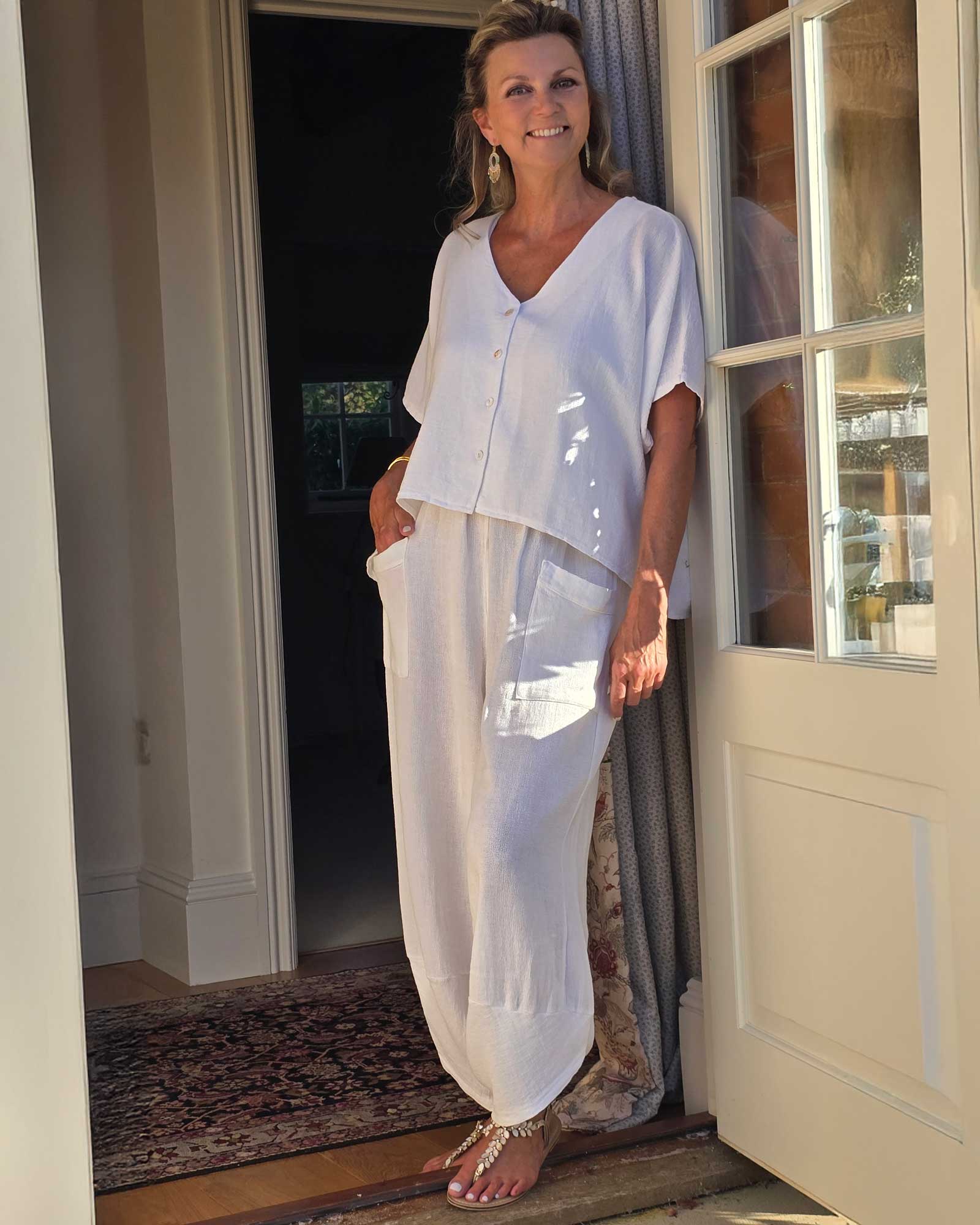 Linen and Cotton Harem Pants - Truffle