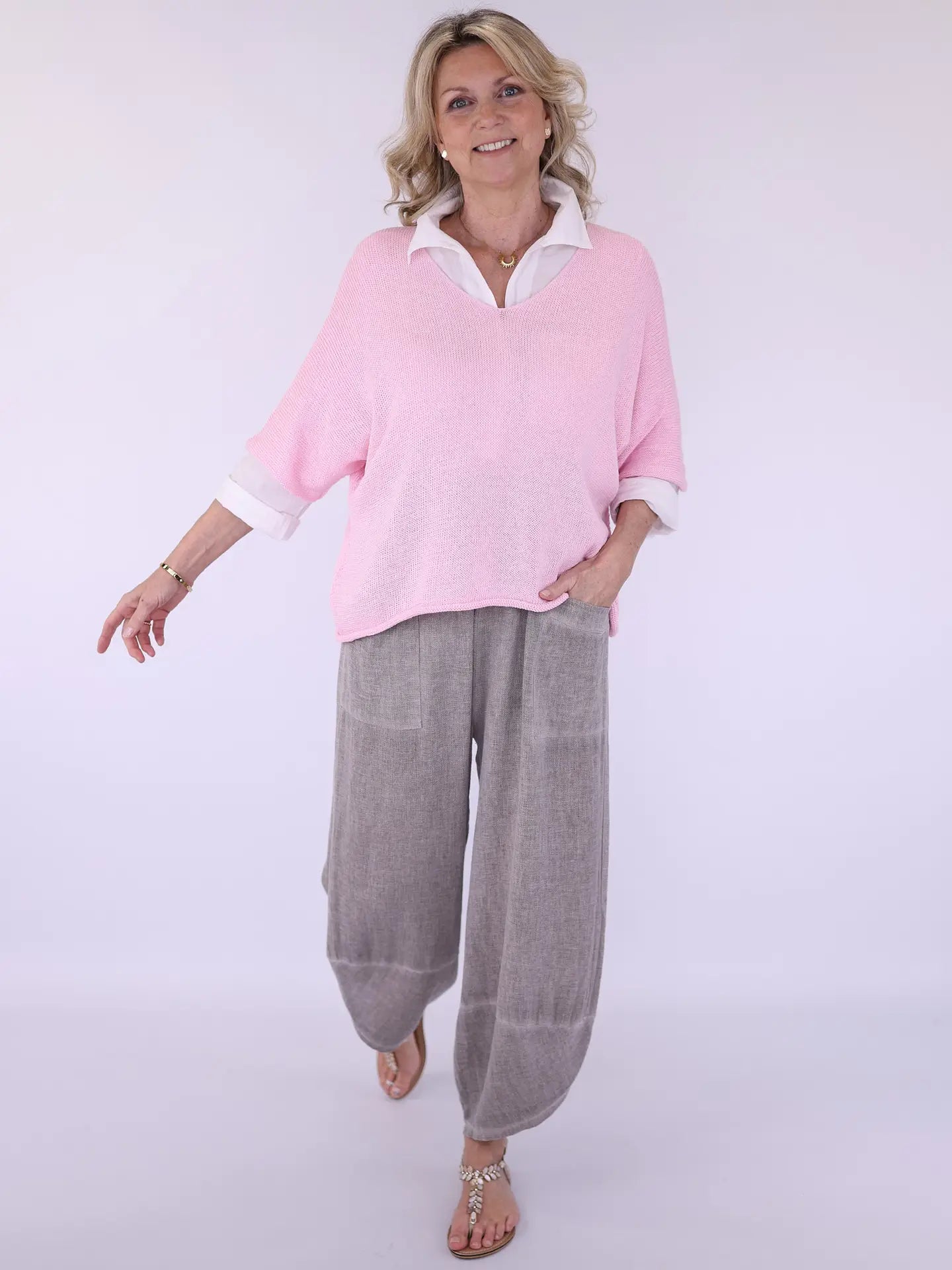 Linen and Cotton Harem Pants - Truffle