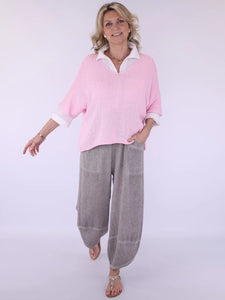 Linen and Cotton Harem Pants - Truffle