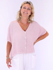 Linen and Cotton Cardi - Pale Pink