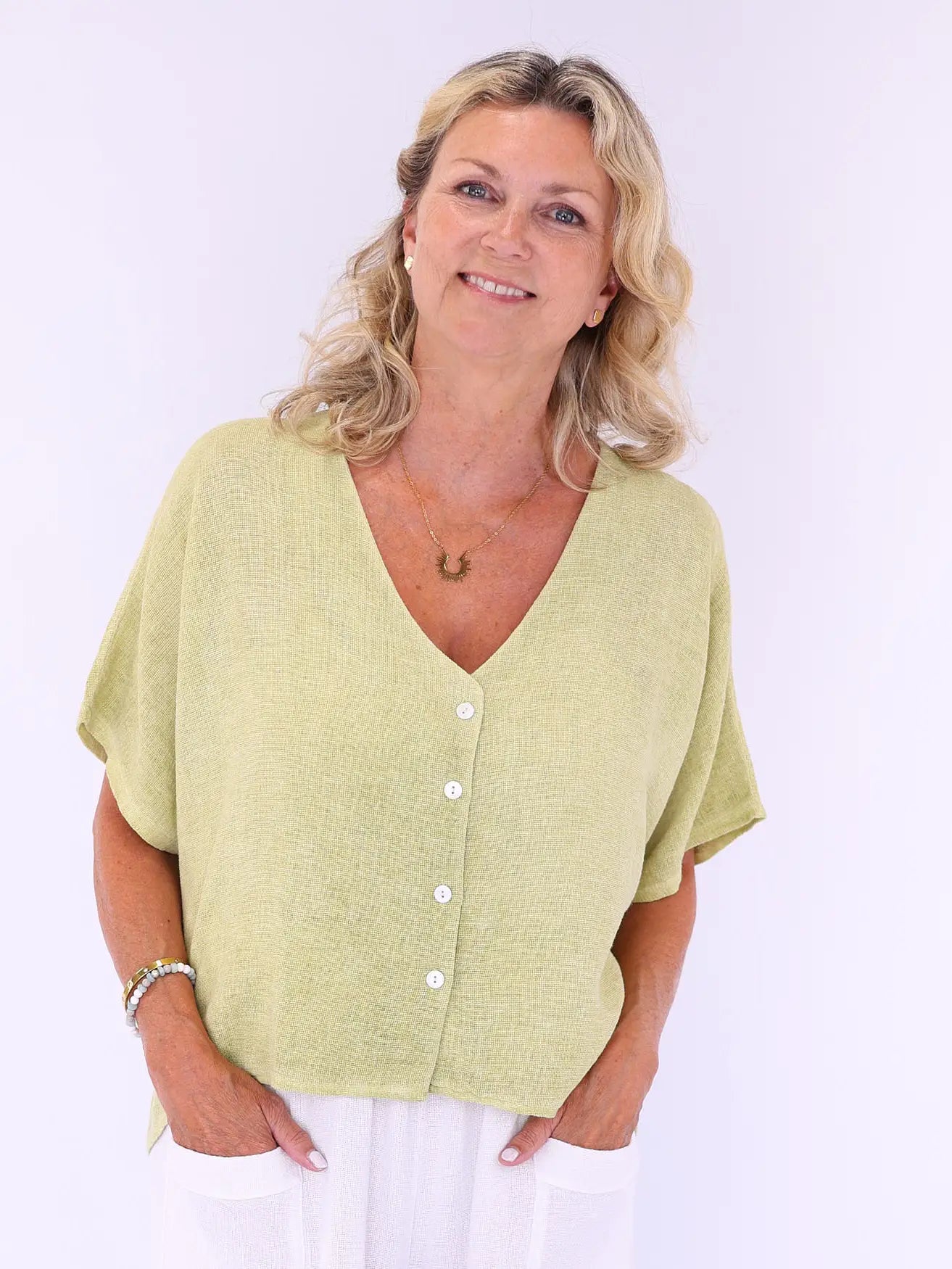 Linen and Cotton Cardi - Pistachio