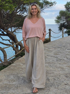 Linen and Cotton Wide-leg Trousers - Truffle