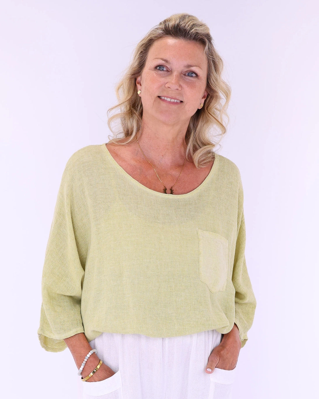 Linen and Cotton Pocket Top - Pistchio