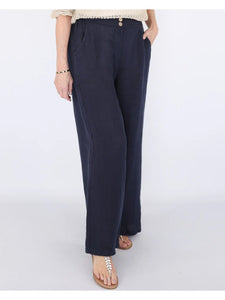 Wide Leg Linen Trousers - Navy