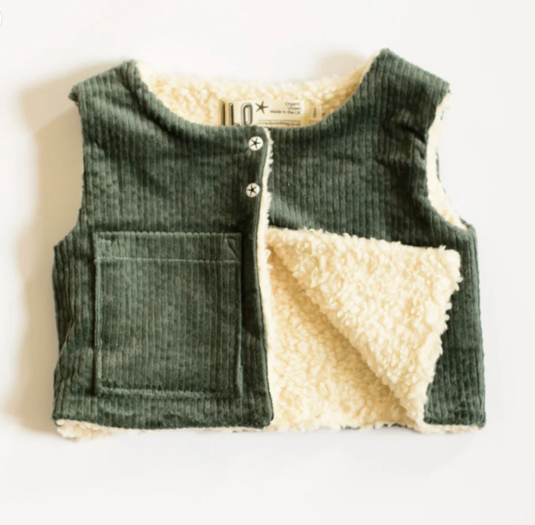 Organic Corduroy Gilet - Sage