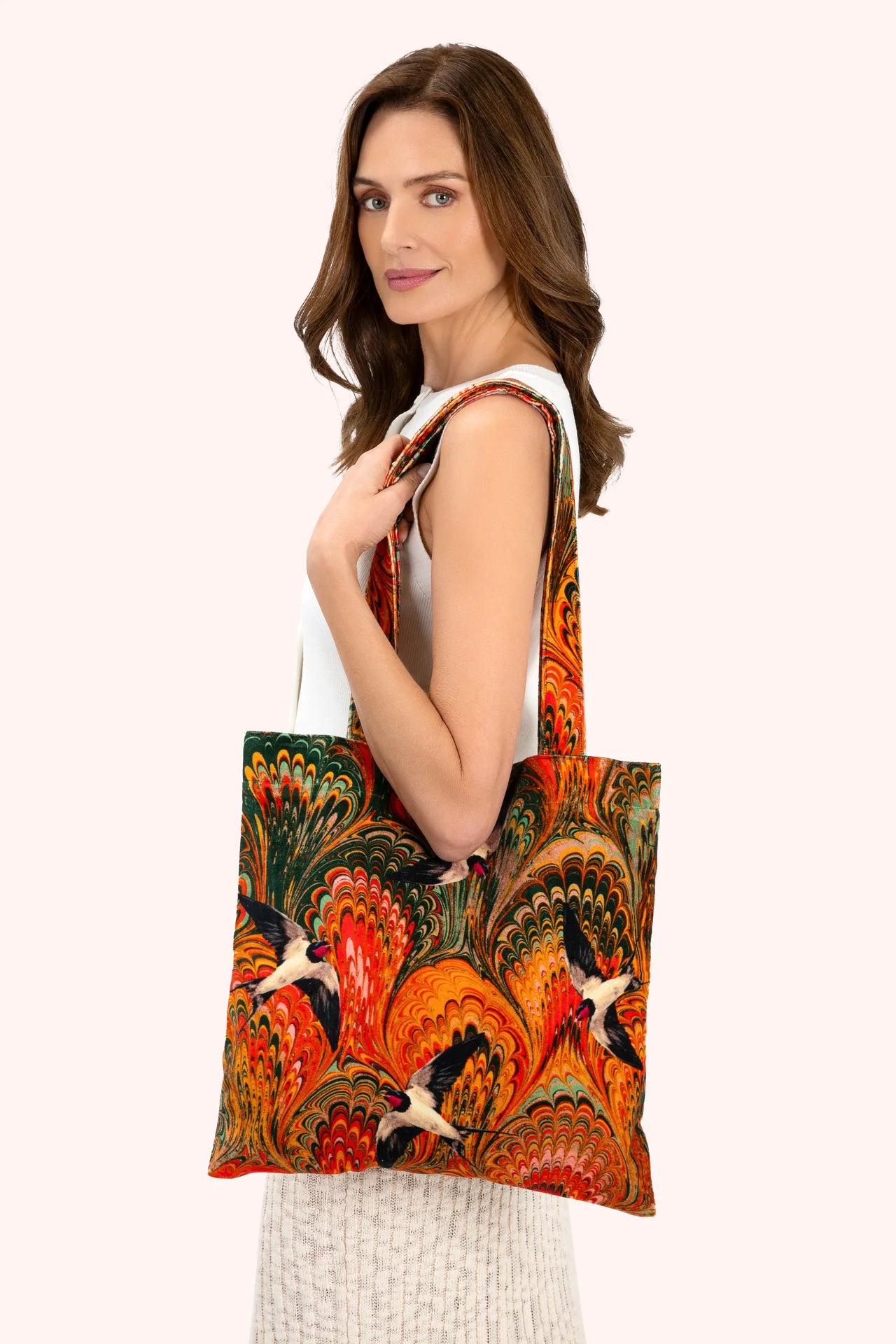 Velvet Tote Bag - Marbled Swallows