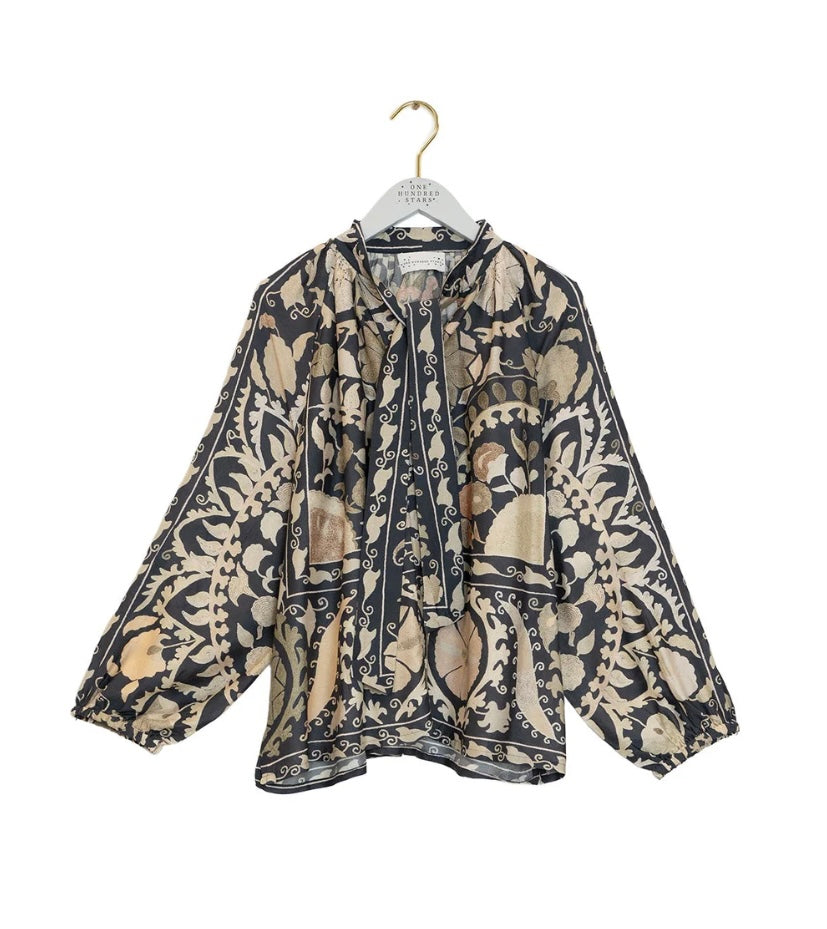 Pussy Bow Blouse - Susani Charcoal