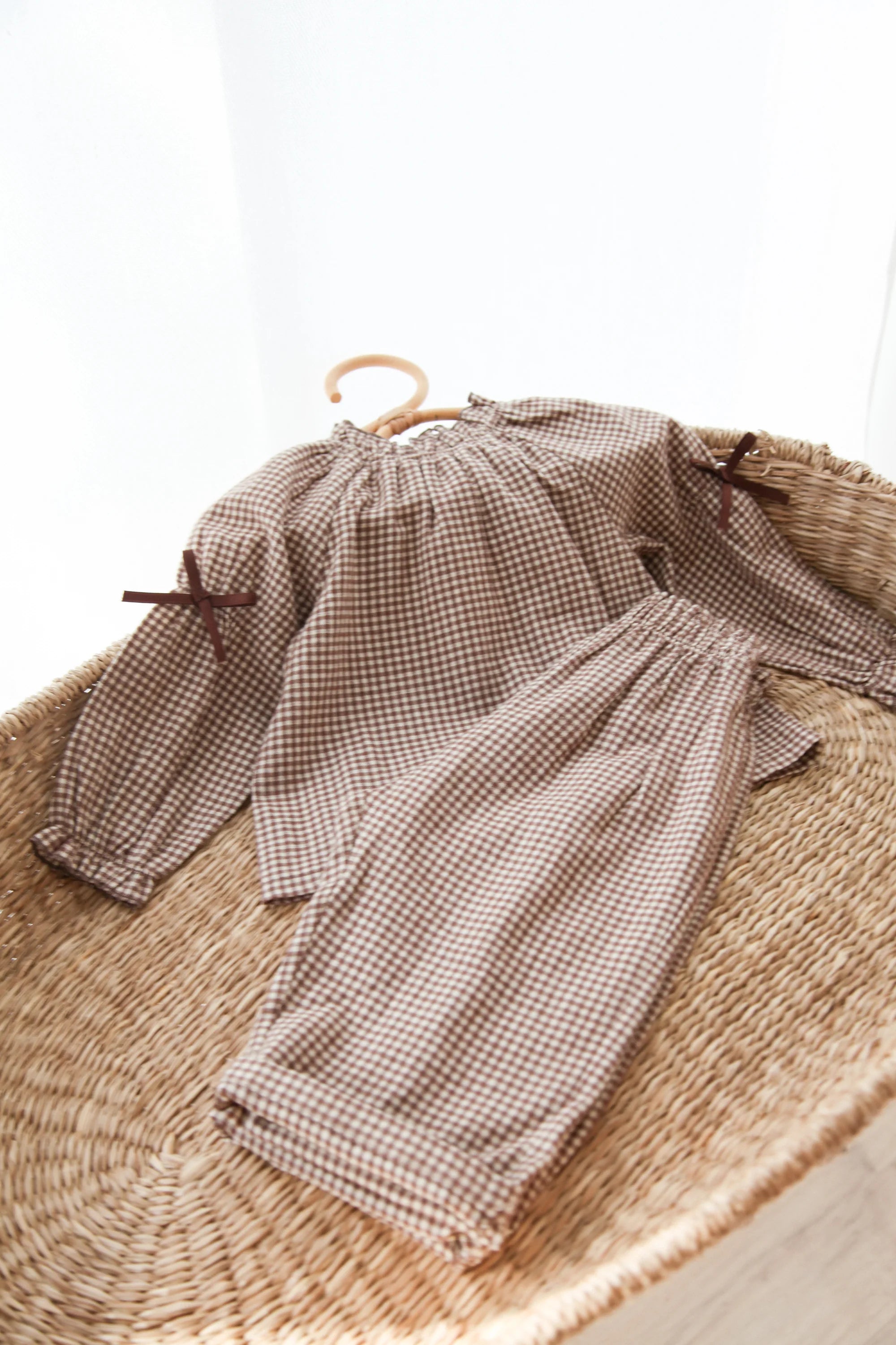 Gingham Bow Sleeve Blouse