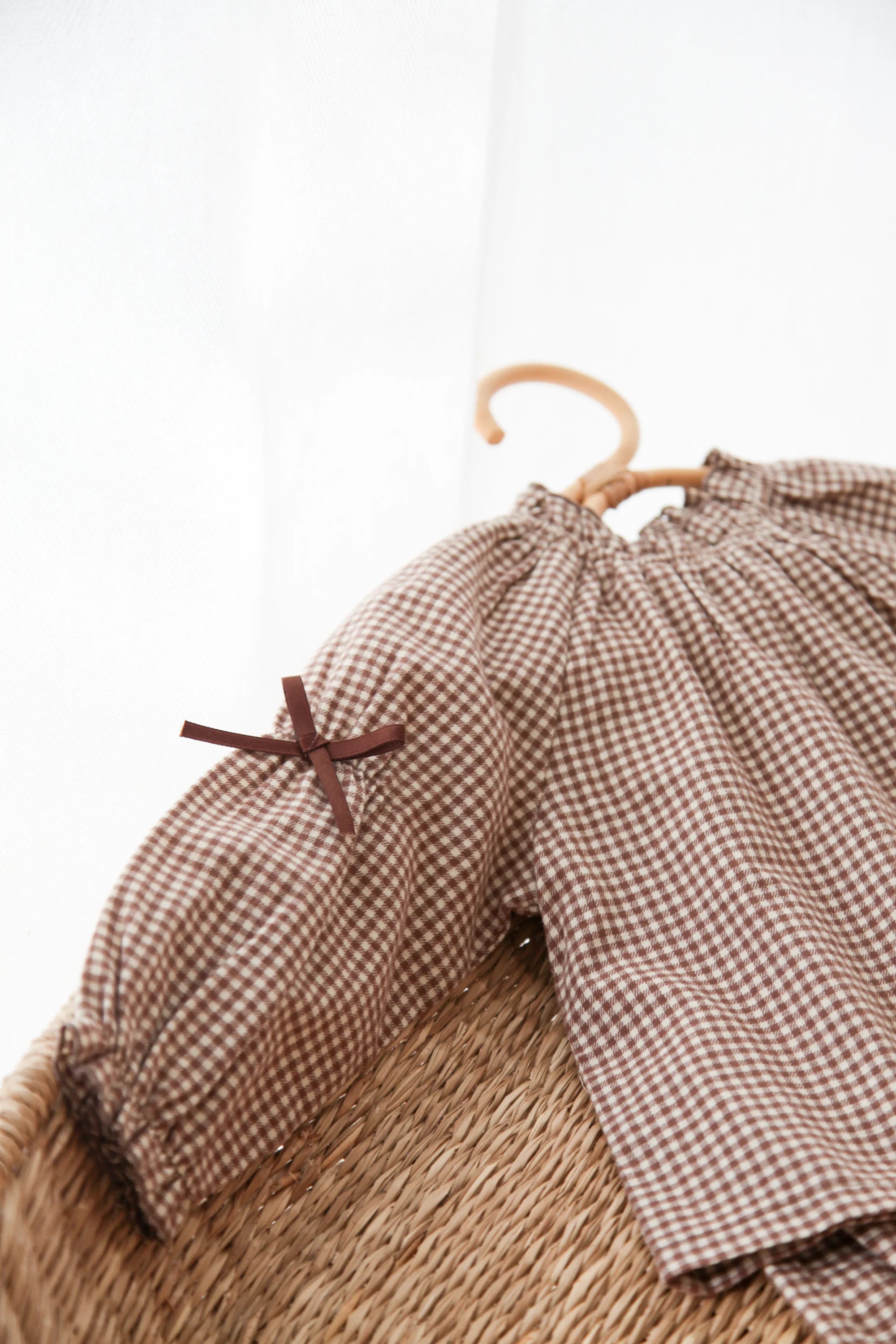 Gingham Bow Sleeve Blouse