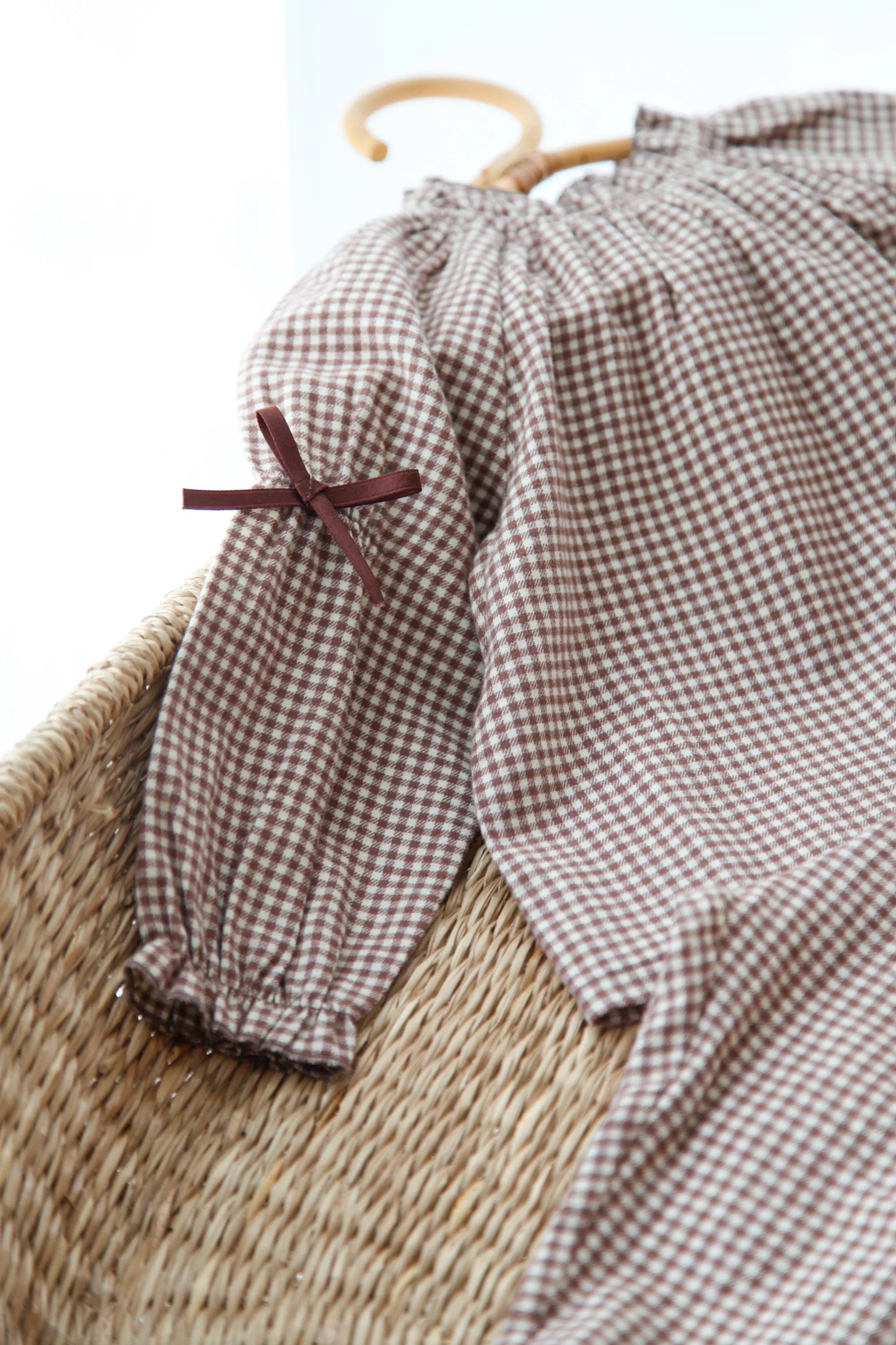 Gingham Bow Sleeve Blouse
