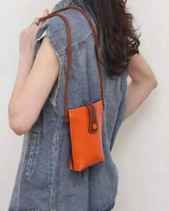 Leather Crossbody Bag - Orange
