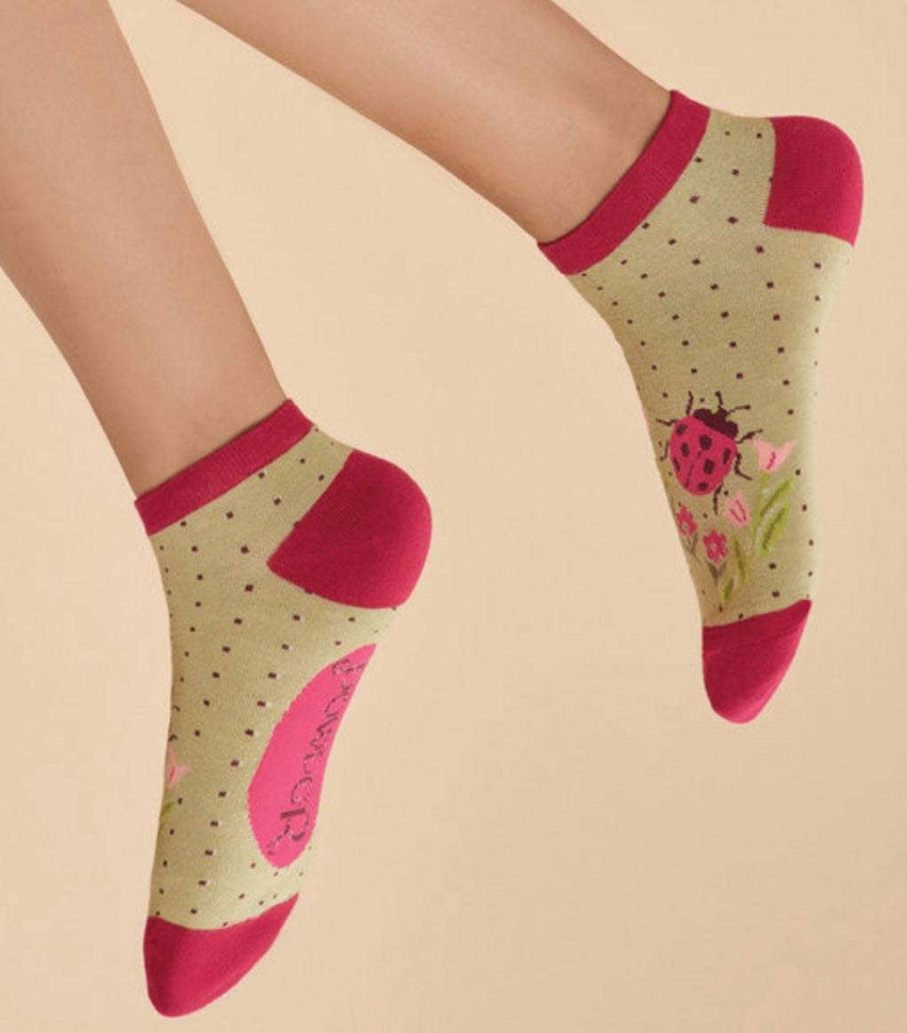 Bamboo Trainer Socks - Ladybird