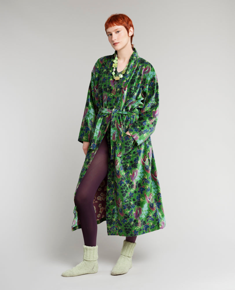 Velvet Jacket/Dressing Gown - Ancolie Vibrant Green