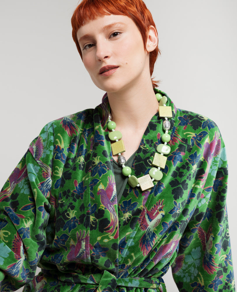 Velvet Jacket/Dressing Gown - Ancolie Vibrant Green