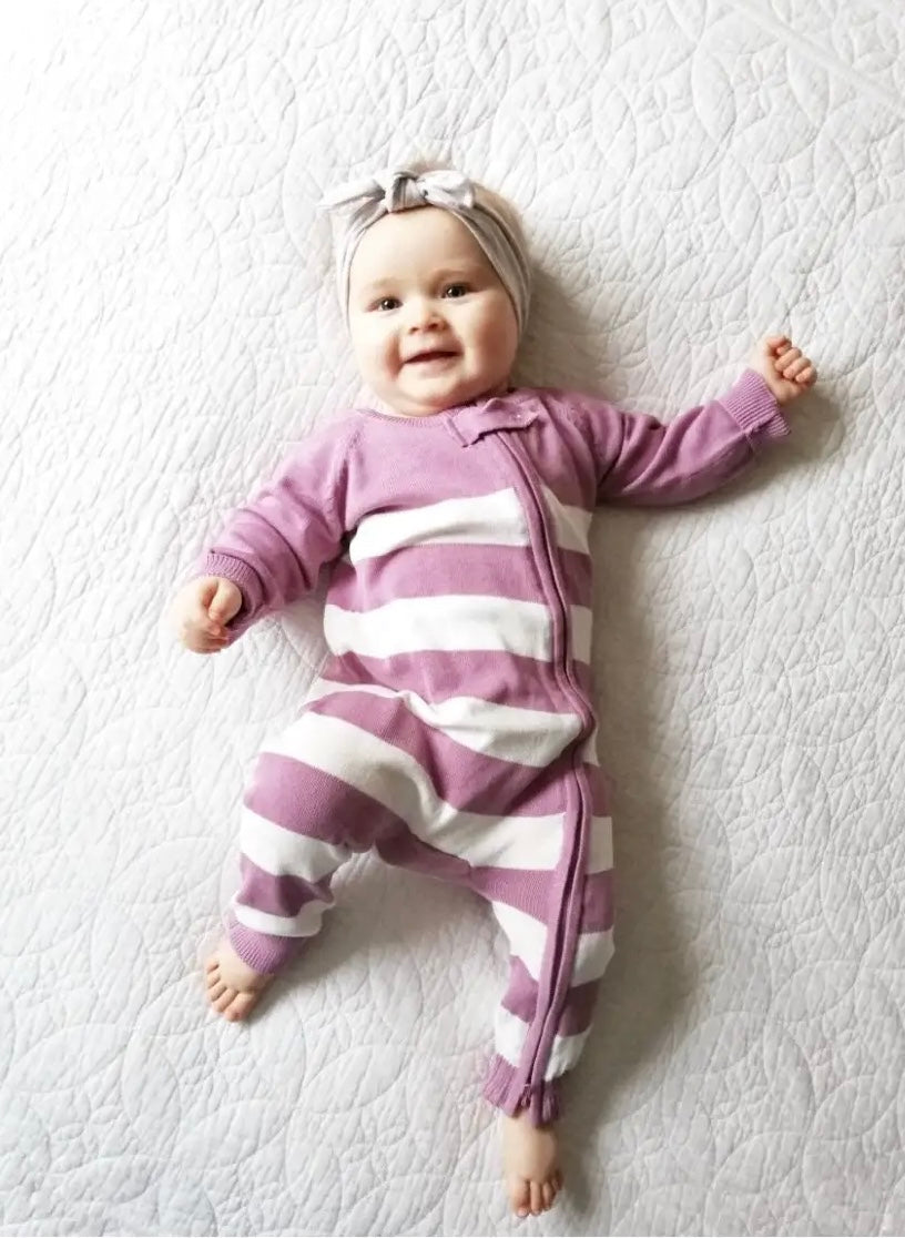 Knitted Romper - Plum Stripe